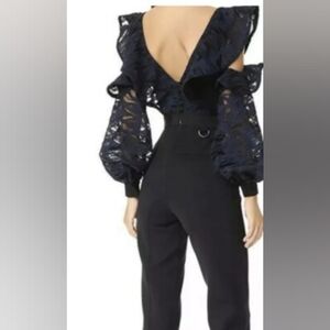 Self-Portrait Navy Lace Jumpsuit Navy And Black